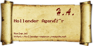Hollender Agenór névjegykártya